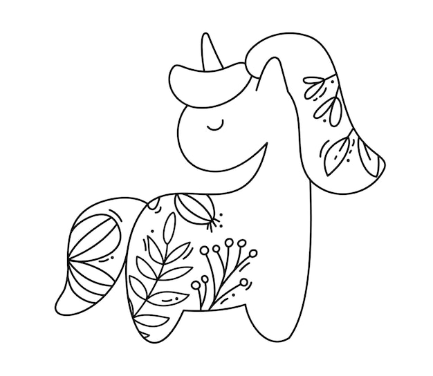 Lindo unicornio simple bebé dibujos animados vector libro para colorear ilustración Simple línea plana doodle icono estilo moderno elemento de diseño aislado en blanco Criaturas mágicas fantasía sueño tema