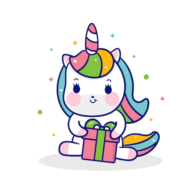 Lindo unicornio vector abrazo regalo de navidad