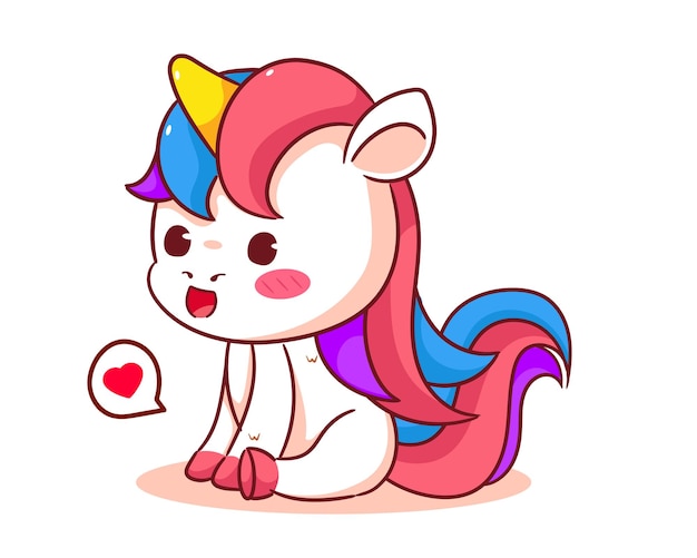 Lindo Unicornio Vector de dibujos animados Adorable y Kawaii Diseño conceptual de animales Estilo dibujado a mano