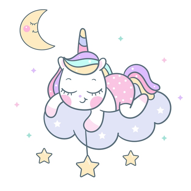 Lindo unicornio vector dulce sueño en la nube