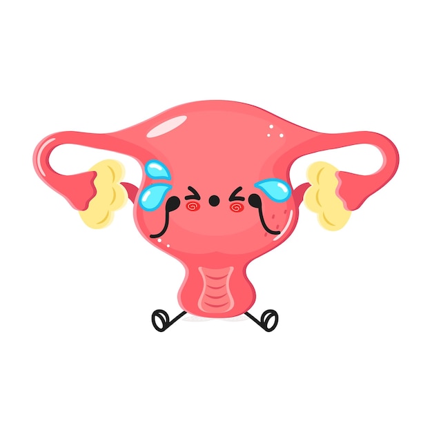 Lindo útero de dibujos animados con ojos llorosos expresando emoción