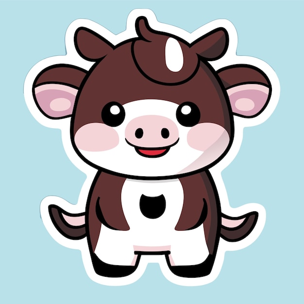 Lindo, vaca, kawaii, mano, dibujado, caricatura, pegatina, icono, concepto, aislado, ilustración