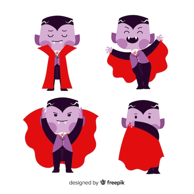 Vector lindo vampiro drácula con capa roja