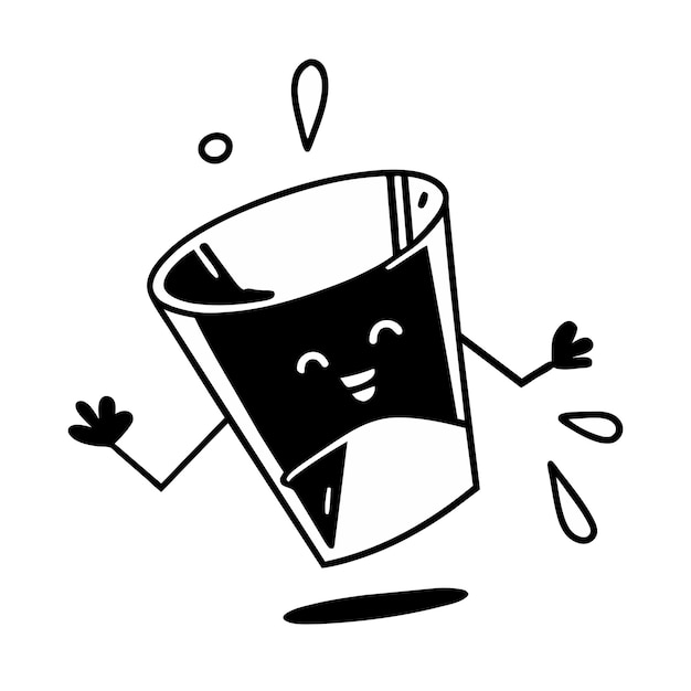 Lindo vaso de dibujos animados con icono de agua o alcohol en estilo doodle Ilustración vectorial aislada sobre fondo blanco