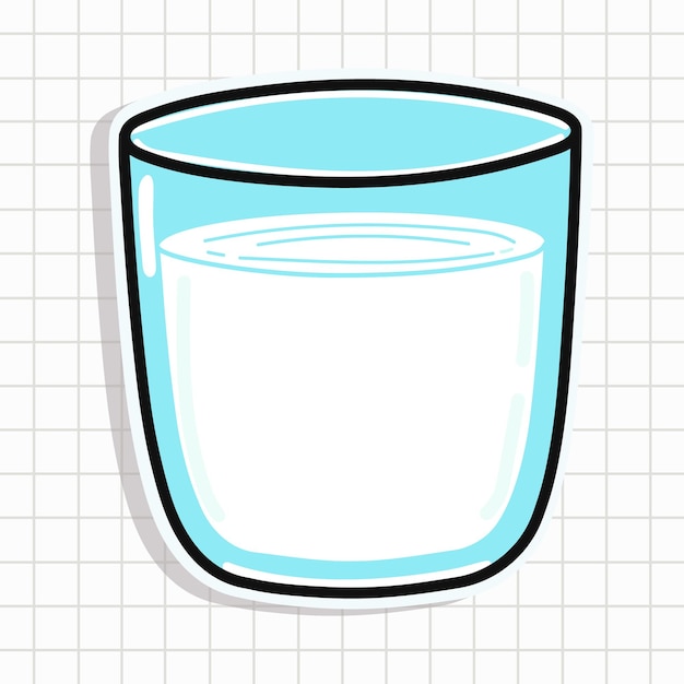 Lindo vaso de leche pegatina personaje Vector dibujado a mano dibujos animados kawaii personaje ilustración icono Divertido vaso de leche pegatina personaje concepto