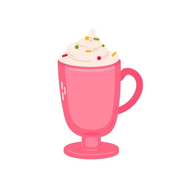 Lindo vaso rosado para el Día de San Valentín con batido y crema Ilustración plana