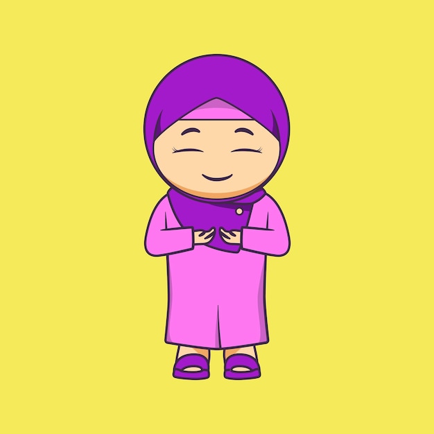 Vector lindo vector de carácter musulmán ilustración de una chica musulmana usando hiyab rezando mirando hacia arriba sus manos