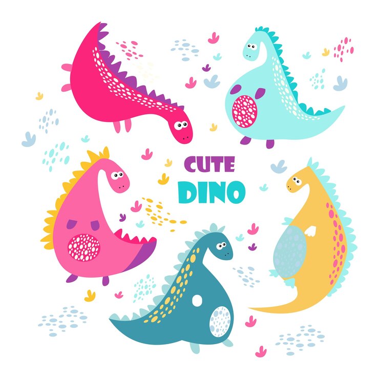 lindo, vector, color, dinosaurios, conjunto
