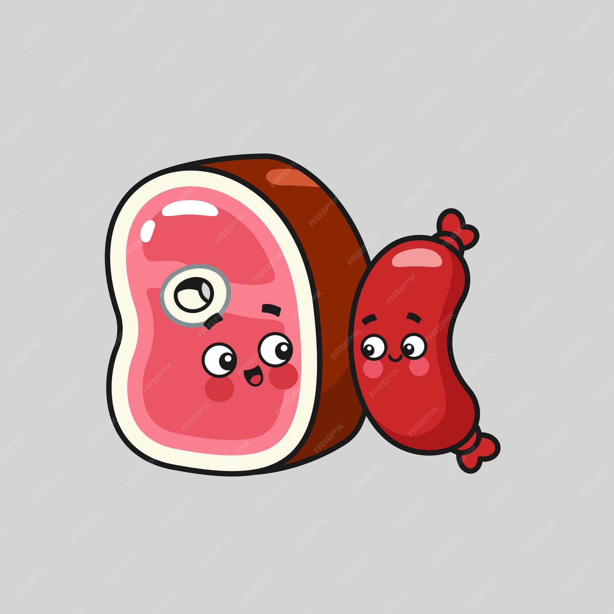 Lindo vector de dibujos animados de carne de res y salchichas | Vector  Premium