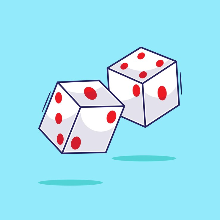 Vector lindo vector de dibujos animados de dos dados o juego de cubo juego de rollo en juegos de mesa ilustración de dos dados blancos