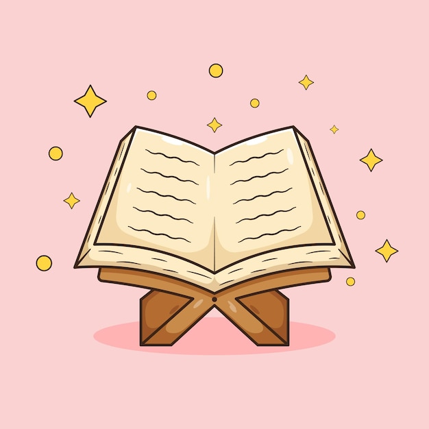 Lindo vector de dibujos animados de libros del Corán con diseño simple y adecuado para ser utilizado en muchos eventos islámicos