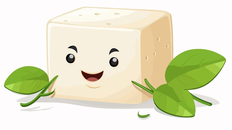 Vector lindo vector de dibujos animados de tofu con espacio libre para el fondo de pantalla de texto
