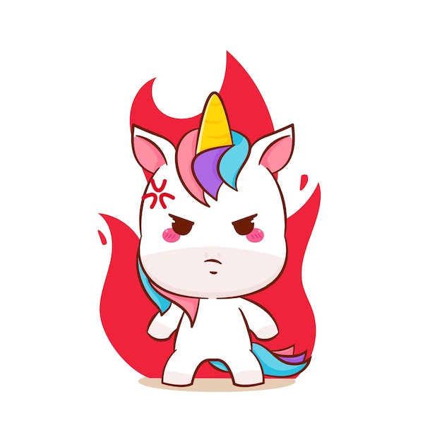 Lindo vector de dibujos animados de unicornio mágico enojado. pony pegaso dibujos animados kawaii animal.