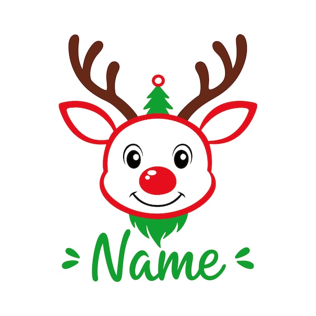 Lindo vector familiar de renos con nombre personalizado para niños Ilustración adorable de vacaciones de Navidad