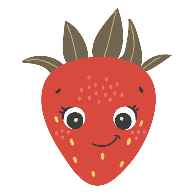Lindo vector de fruta de fresa Fruta con cara Feliz vector de fresa Fruta de verano con ojos