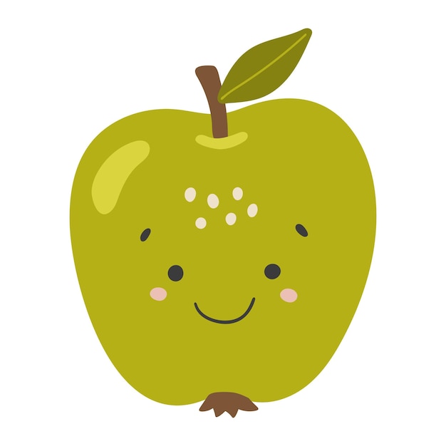 Lindo vector de fruta de manzana Fruta con cara Vector de manzana feliz Fruta de verano con ojos