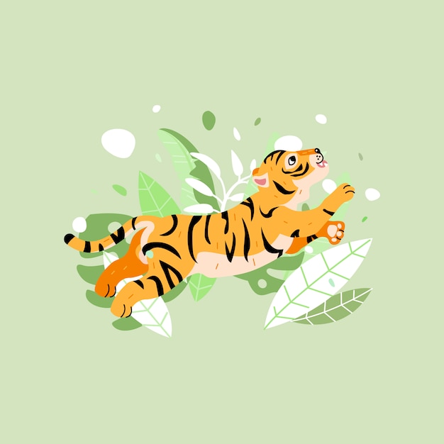 Lindo vector de impresión con tigre en un salto.