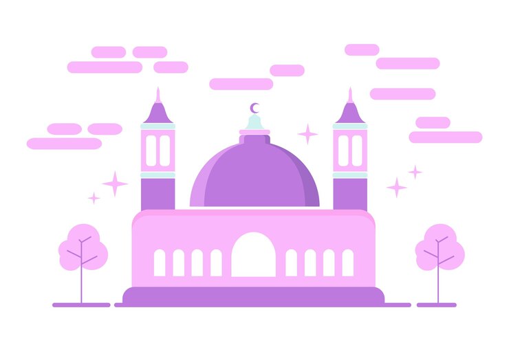 Vector lindo vector de mezquita árabe islámica púrpura con diseño plano