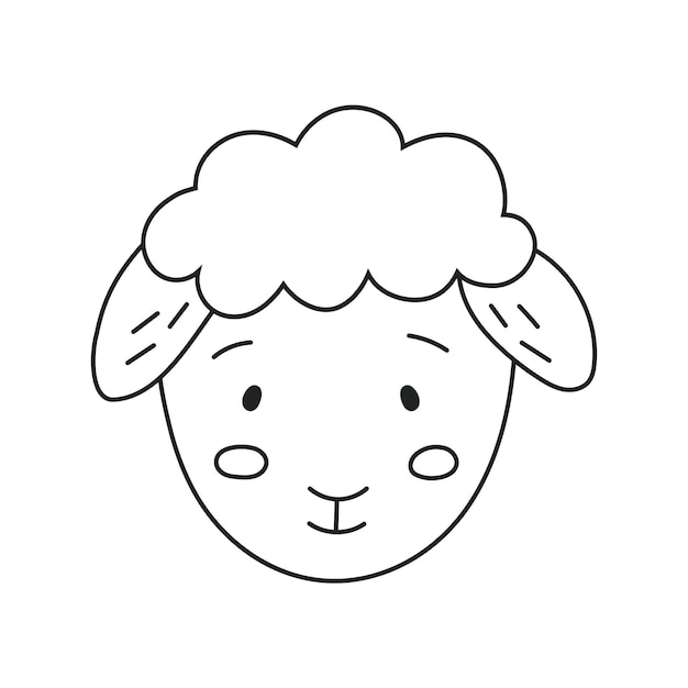 Lindo vector oveja, icono de cordero para niños, ilustración de contorno de animal de granja