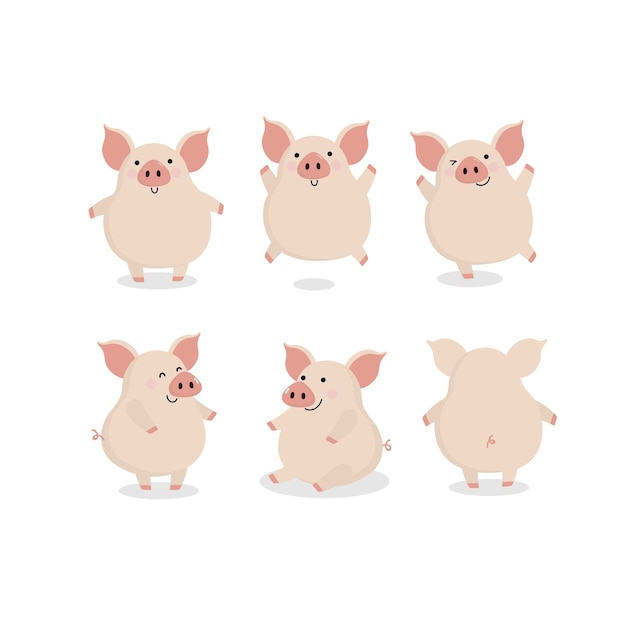 Vector lindo vector de personaje de dibujos animados de cerdito