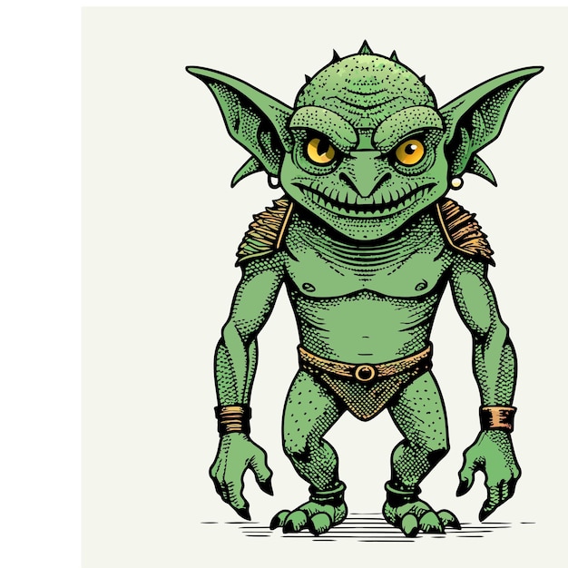 Vector lindo verde feo monstruo goblin espeluznante zombi dibujado a mano personaje de dibujos animados pegatina concepto de icono