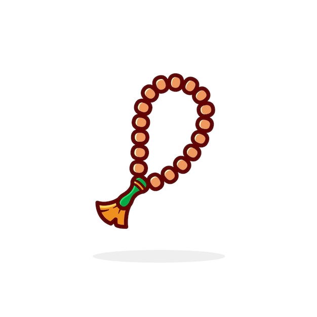Lindo verde musulmán cuentas de oración Tasbih Icon con estilo de diseño de dibujos animados aislados Perfecto para Ramadán Eid mubarak o evento islámico