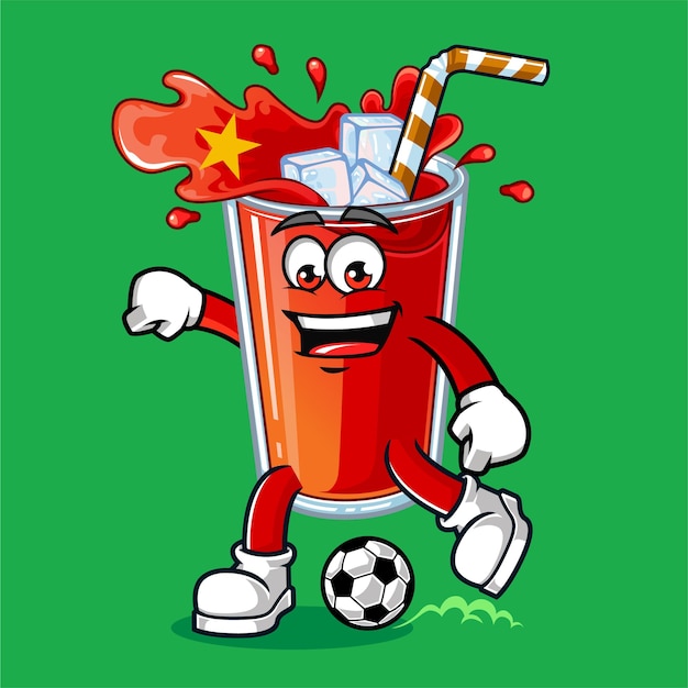 Lindo Vietnam bebida bandera jugando fútbol vector mascota ilustración