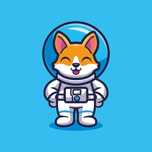 Lindo zorro astronauta de pie vector de dibujos animados Concepto de ciencia animal aislado vector premium