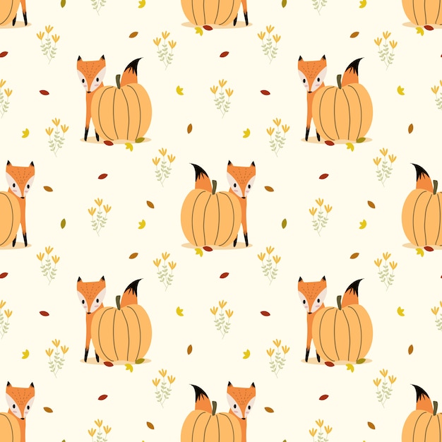 Lindo zorro y calabaza vector de patrones sin fisuras.