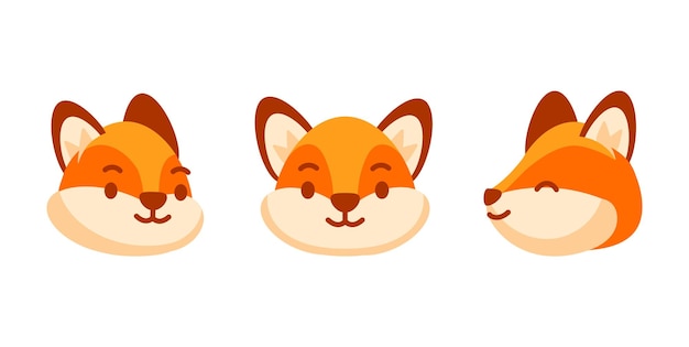 Un lindo zorro de dibujos animados que muestra diferentes expresiones faciales