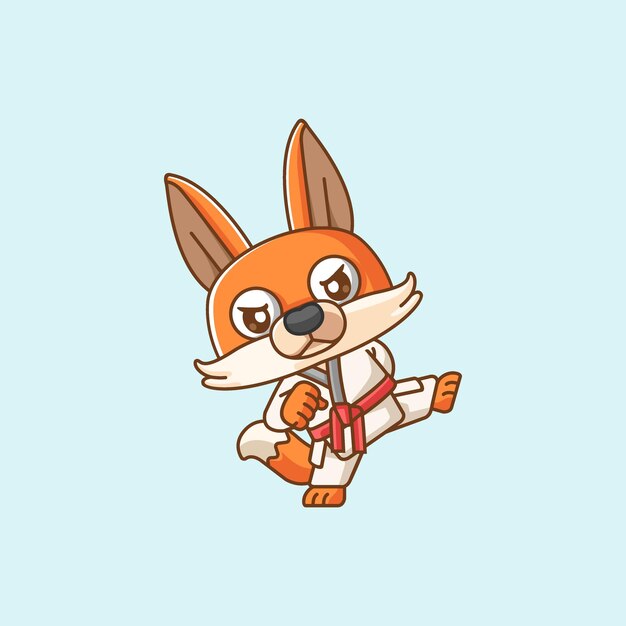 El lindo zorro entrenamiento de karate arte marcial kawaii personaje chibi mascota animal ilustración deportiva