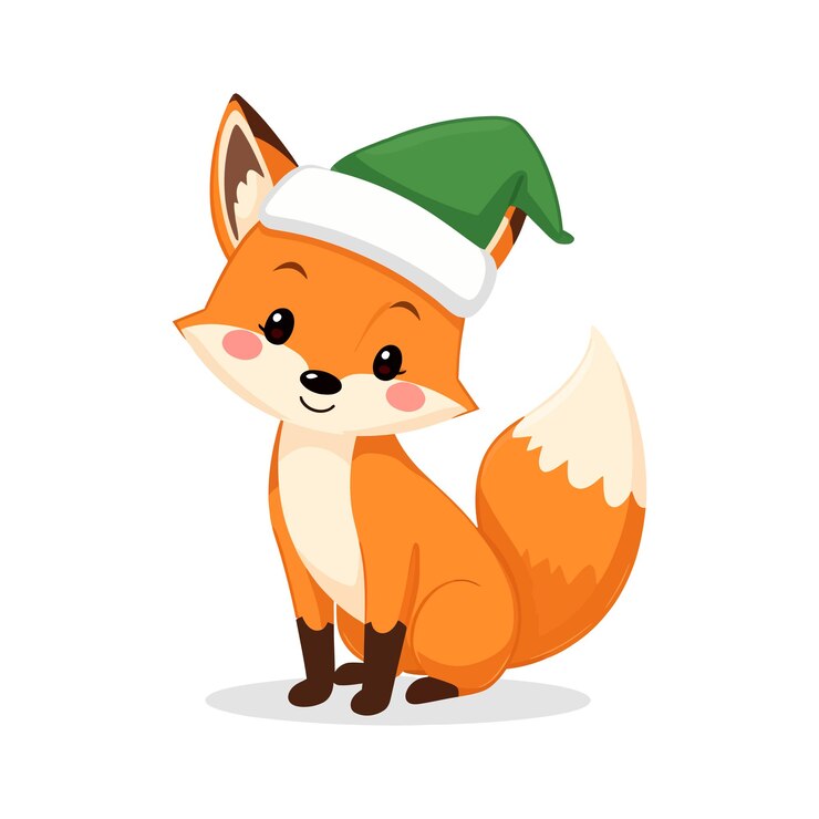 Vector un lindo zorro con una gorra navideña diseño de clipart de la ilustración del icono vectorial