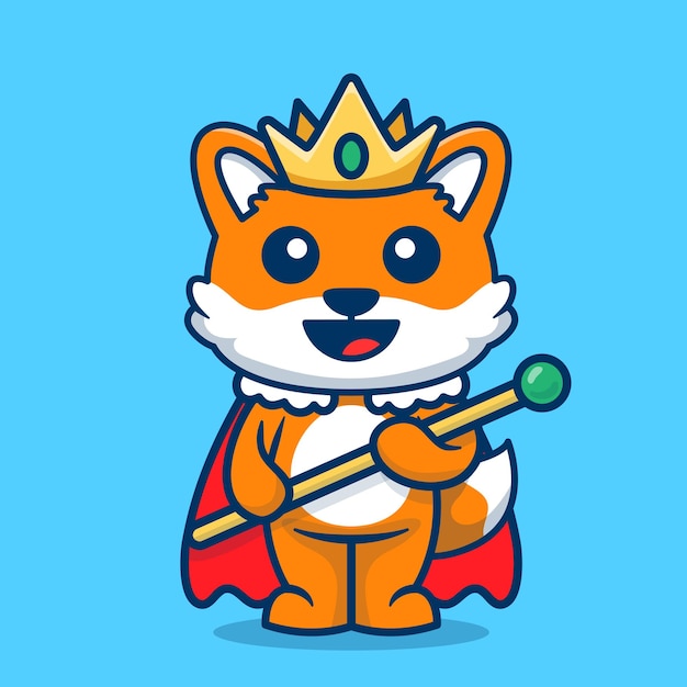 Lindo zorro con ilustración de vector de dibujos animados de corona aislado