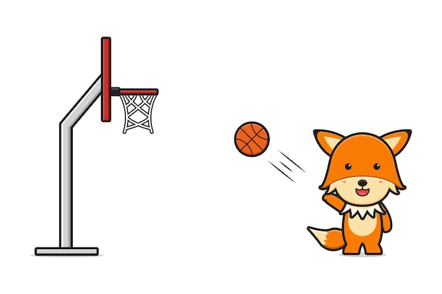 Lindo zorro jugando baloncesto dibujos animados icono vector ilustración. diseño aislado en blanco. estilo de dibujos animados plana.