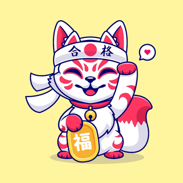 Vector lindo zorro kitsune suerte dibujos animados vector icono ilustración animal vacaciones icono concepto aislado plano
