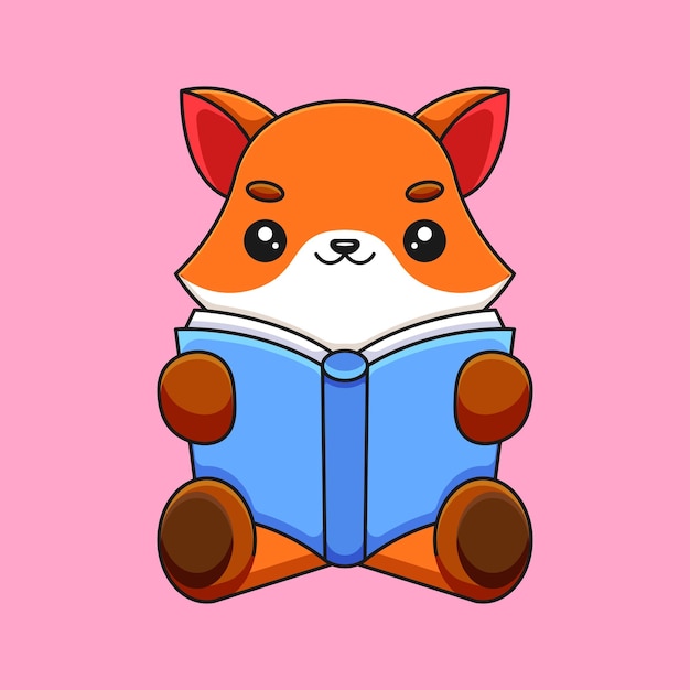 Lindo zorro leyendo libro dibujos animados mascota doodle arte dibujado a mano concepto vector kawaii icono ilustración