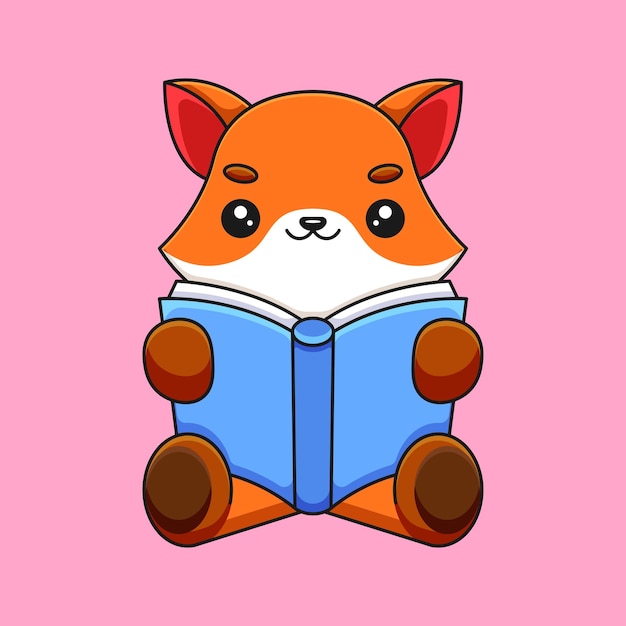 Lindo zorro leyendo libro dibujos animados mascota doodle arte dibujado a mano concepto vector kawaii icono ilustración