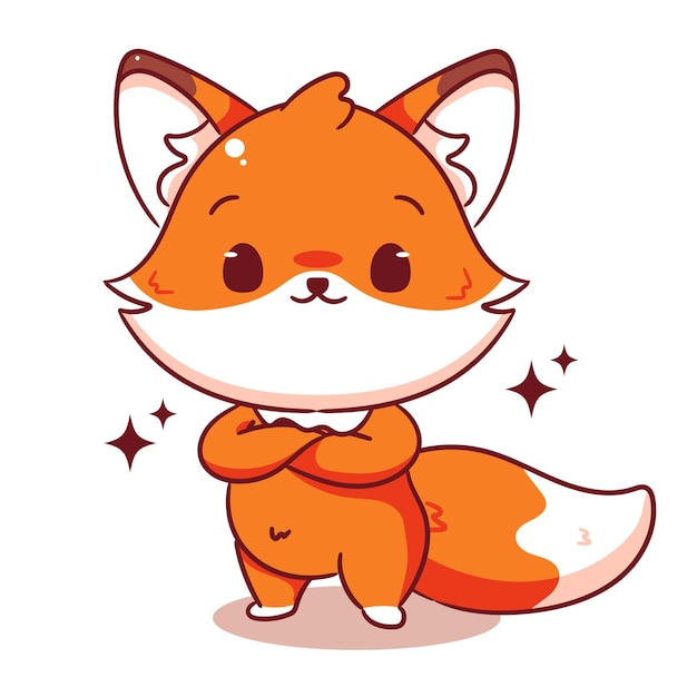 Lindo zorro de pie mostrando la cara enojada Ilustración vectorial del personaje de chibi