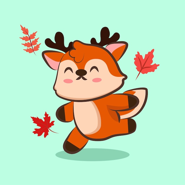 el lindo zorro plano en otoño está sentado personaje vectorial IIilustraciones