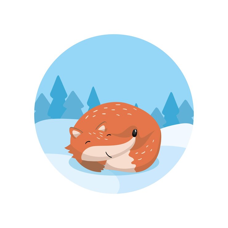 Vector lindo zorro rojo acostado en el fondo del vector de paisaje de invierno ilustración estilo de dibujos animados