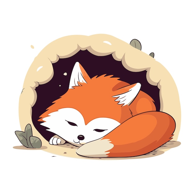 Vector un lindo zorro rojo de dibujos animados durmiendo en un agujero ilustración vectorial