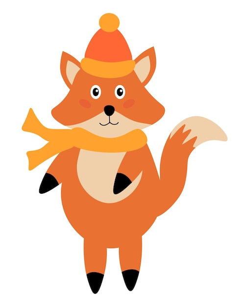 Lindo zorro con sombrero y bufanda Animales de bosque de dibujos animados de otoño Concepto de diseño para niños