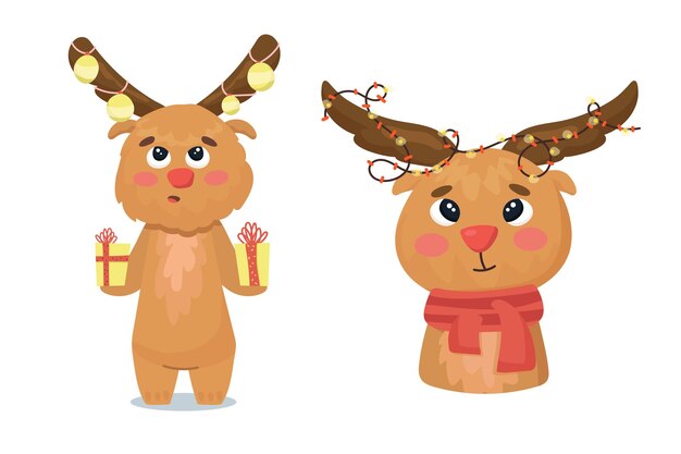 Lindos alces y ciervos en ropa de navidad