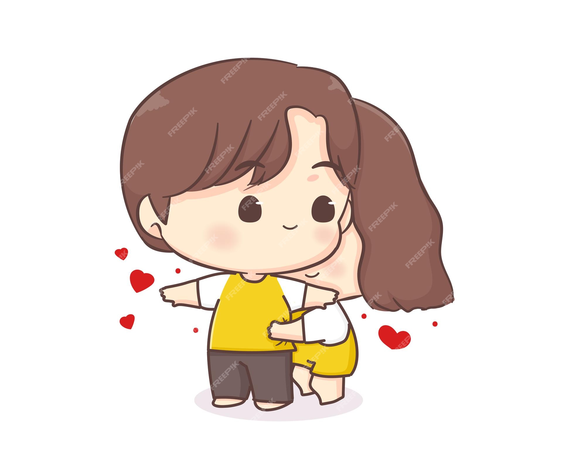 Lindos amantes pareja chibi personaje de dibujos animados. chica abrazando a su novio feliz día de san valentín | Vector Premium Lindos amantes pareja chibi personaje de dibujos animados. chica abrazando a su novio feliz día de san valentín | Vector Premium