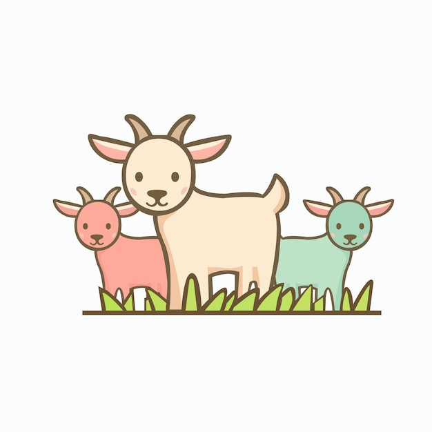 Lindos animales de cabra pastando en un icono de pradera de granja