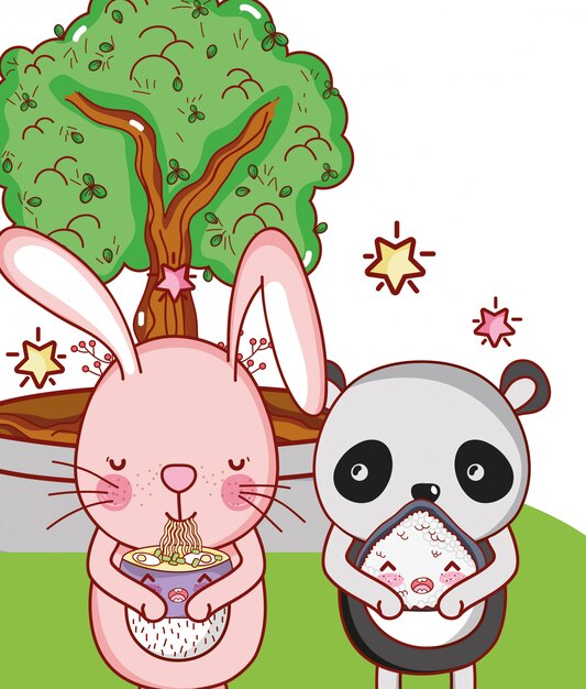Lindos animales con sushi kawaii.