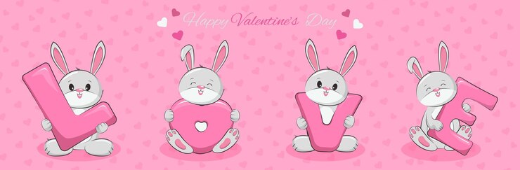 Vector lindos bannies para el día de san valentín, diseño divertido de pancartas y personaje de dibujos animados