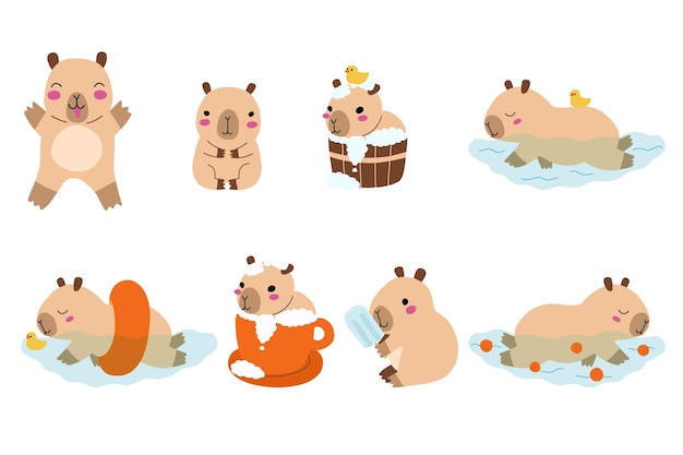Los lindos capíbaras disfrutan del baño