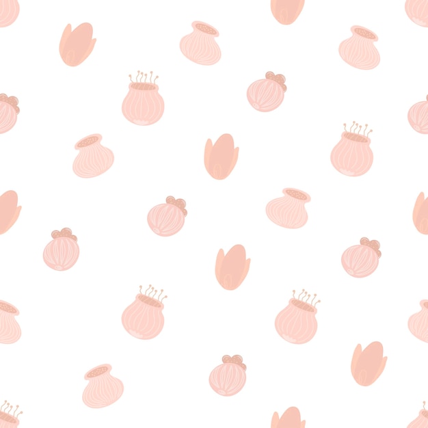 Lindos capullos de flores rosas aislados sobre fondo blanco dibujo patrón sin costura vectorial Estilo de dibujos animados para diseño plano de fondo de papel de envoltura textil