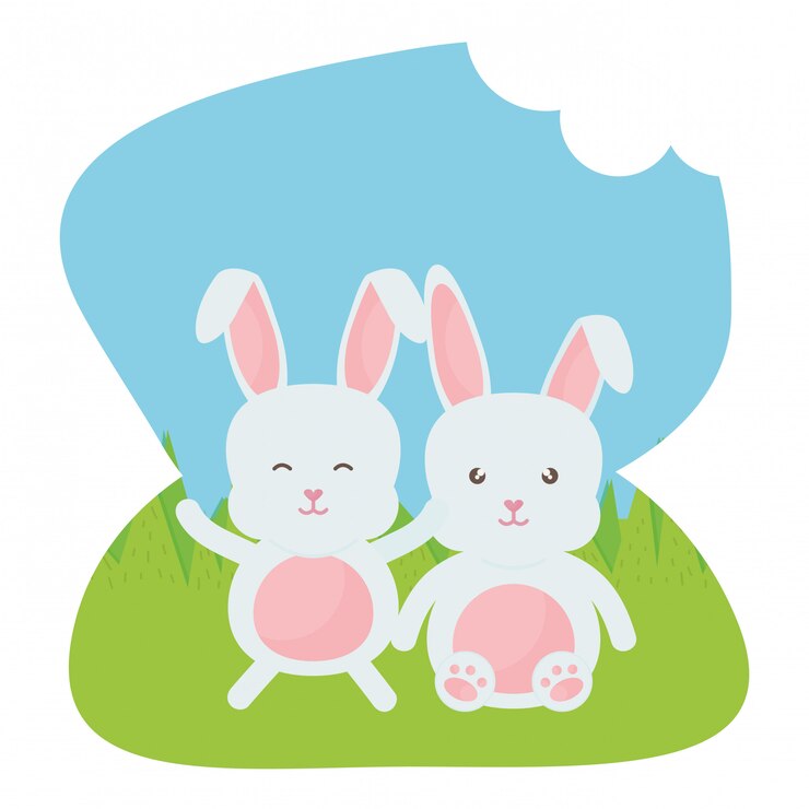 Vector lindos conejos en los personajes del paisaje.